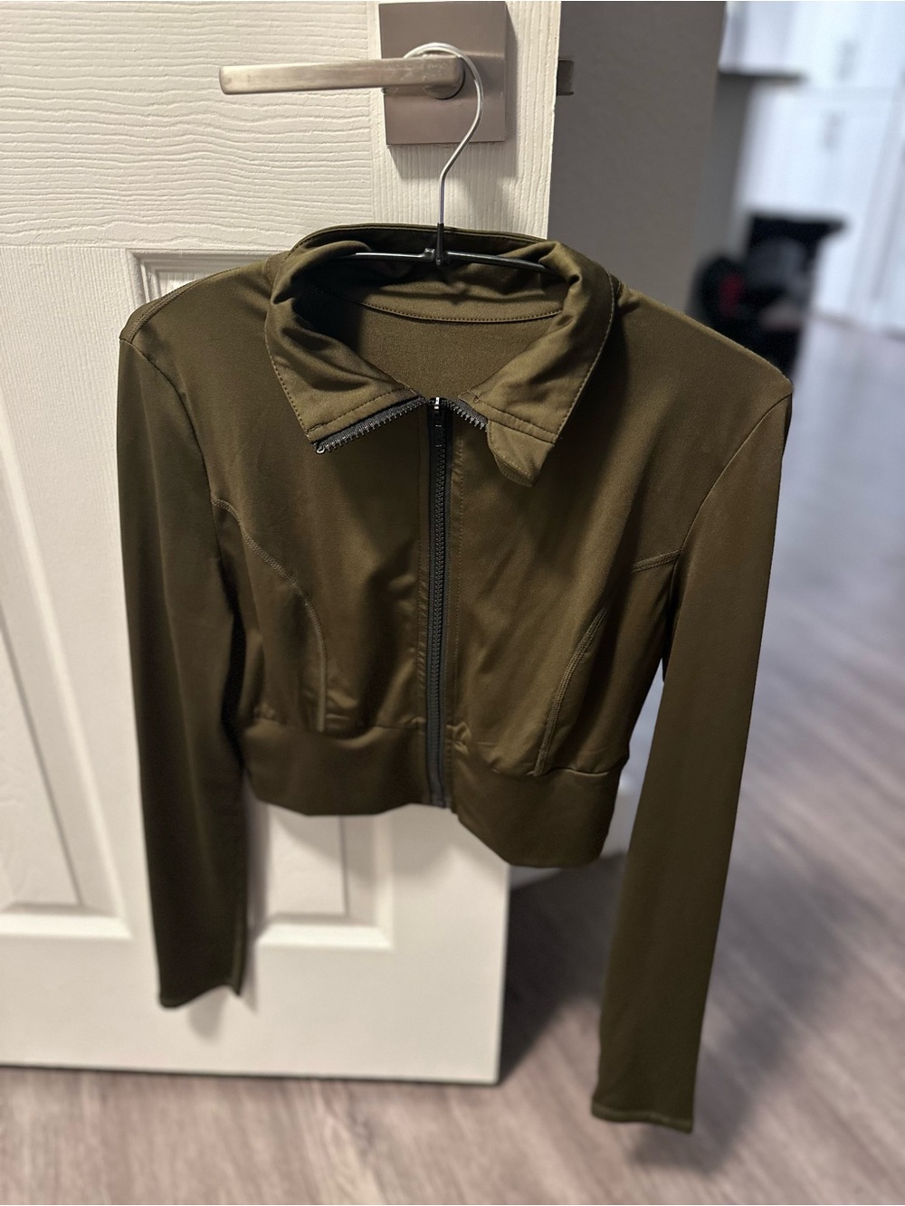 Olive Cropped Zip-Front Women's Jacket